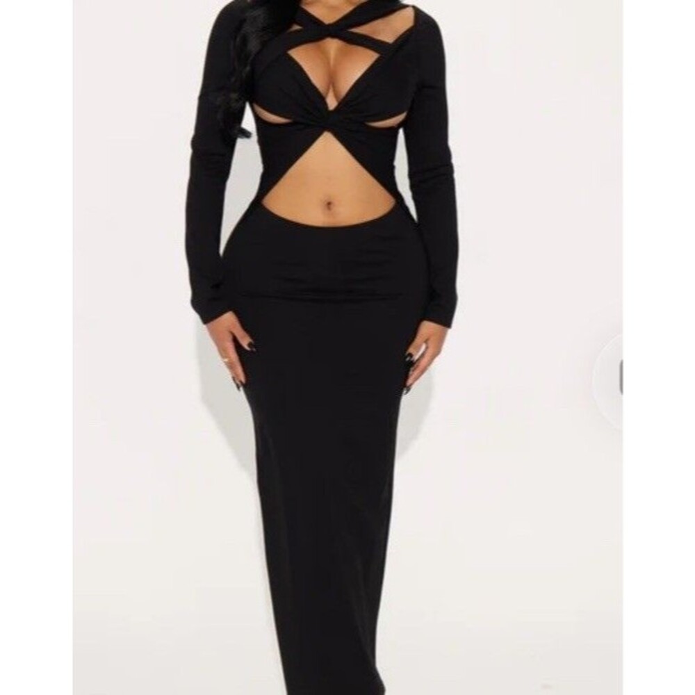 NWT FASHION NOVA Black Cutout Maxi  Bodycon Dress Sz XL